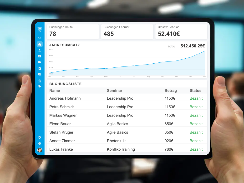 Digitale Verwaltung von Teilnehmerlisten und automatisierter Rechnungsversand für Seminare und Fortbildungen